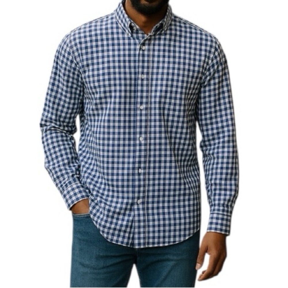 Men’s Five Four Slim Fit Checked Cobalt Blue and White Button Down Shirt Size L